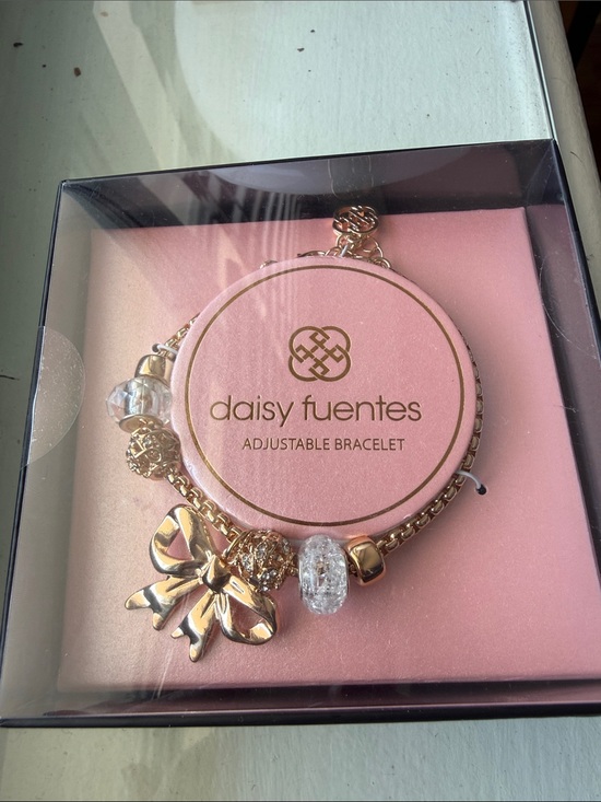 Daisy Fuentes Jewelry - Daisy Fuentes GoldTone Bow Charm Adjustable Bracelet - Pink Accent